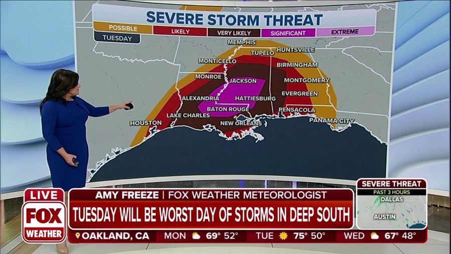 Tuesday expected to be worst day of severe storms in the South