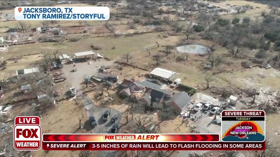 Drone video captures massive damage tornado did to Jacksboro, Texas