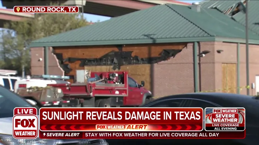 Bank's brick wall ripped off during Round Rock, TX tornado