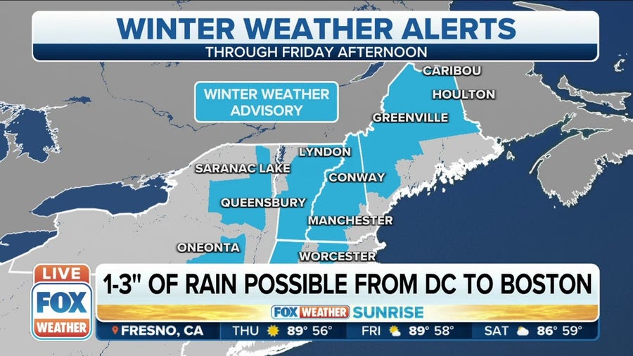 Freezing rain brings icy conditions to interior Northeast on Thursday