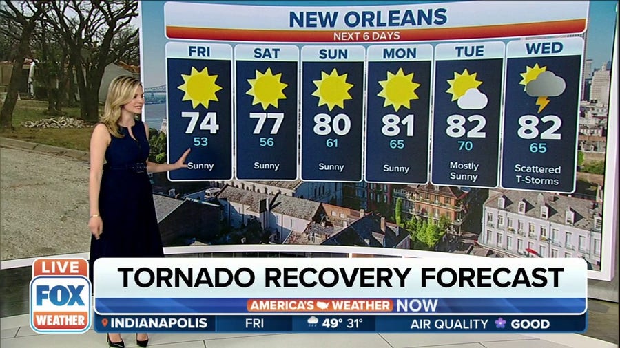 How will weather impact New Orleans tornado recovery?