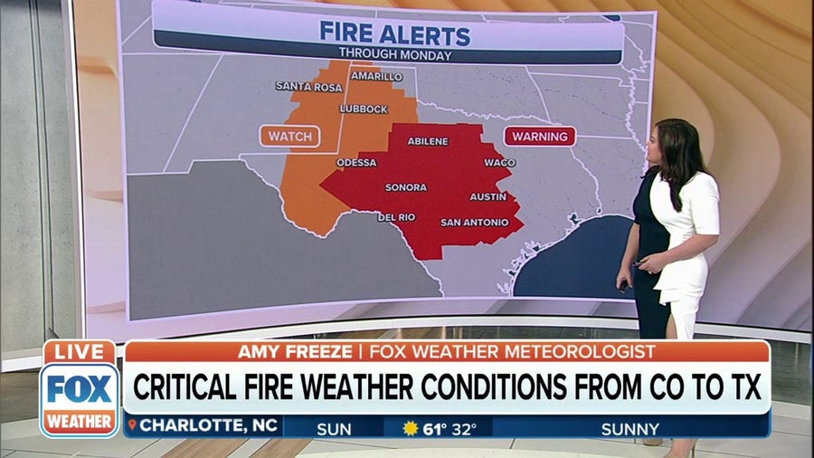 Critical fire weather conditions continue from Colorado to Texas