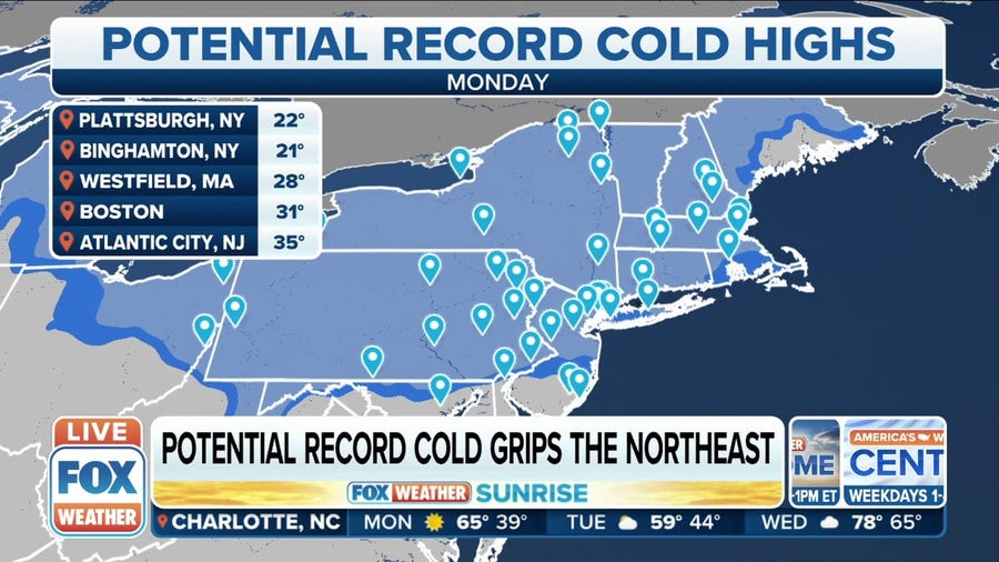 Record-cold start to week in Northeast as temperatures plunge