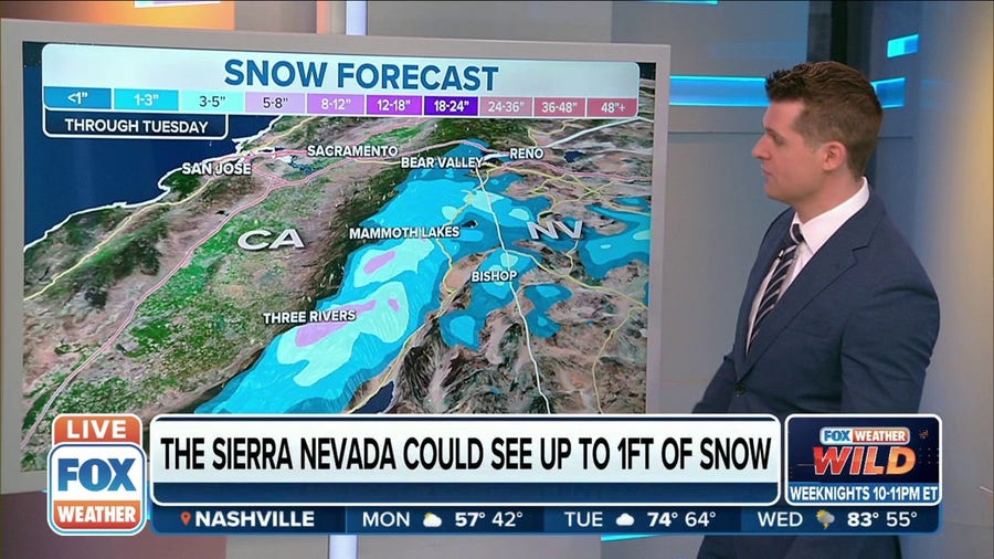 Upwards of a foot of snow may fall in Sierra Nevada region