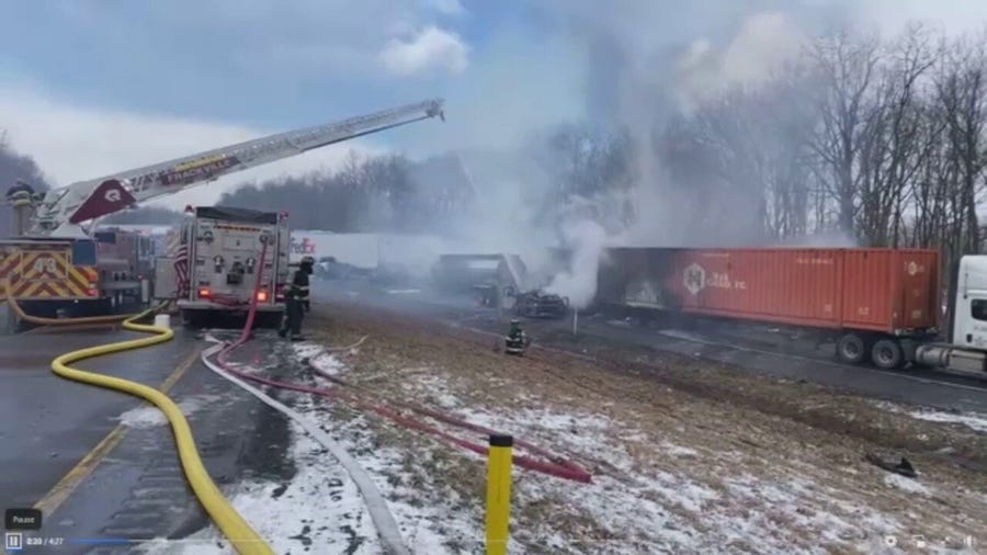 Snow squall causes at least 50 vehicle crash on I-81 In PA