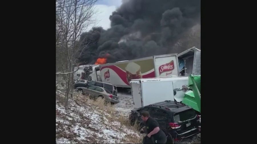 Watch: Truck on flames, several fatalities in massive I-81 accident