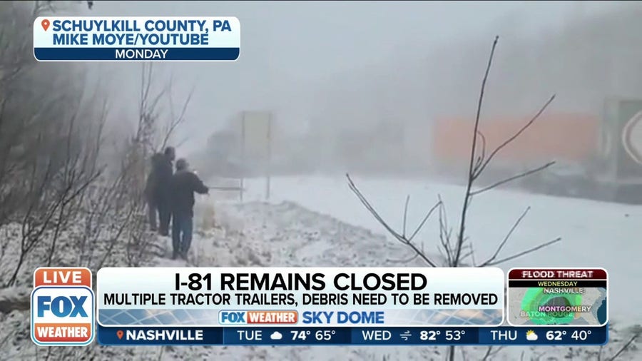 I-81 in PA remains closed as multiple tractor trailers, debris need to be removed