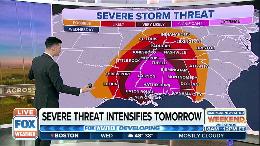 More than 7 million people under significant risk for severe weather in South on Wednesday