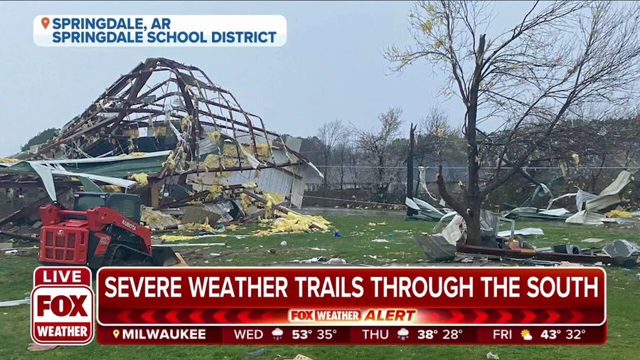 Springdale, Arkansas elementary school heavily damaged from severe storms