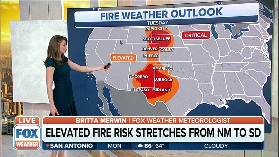 Fire weather concerns persist from Texas to South Dakota through the week