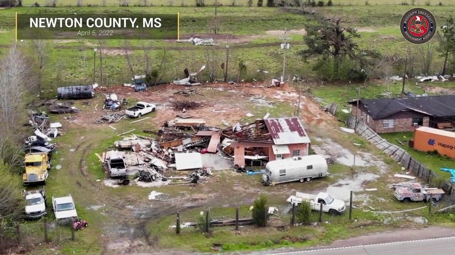 Drone video: Severe storm damage in Newton, Mississippi