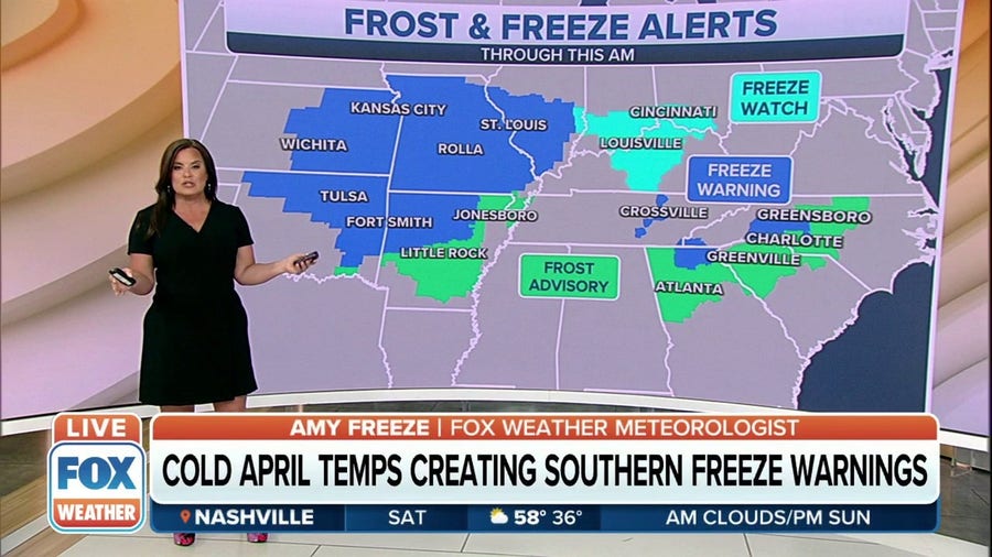 Cold April temps creating southern Freeze Warnings