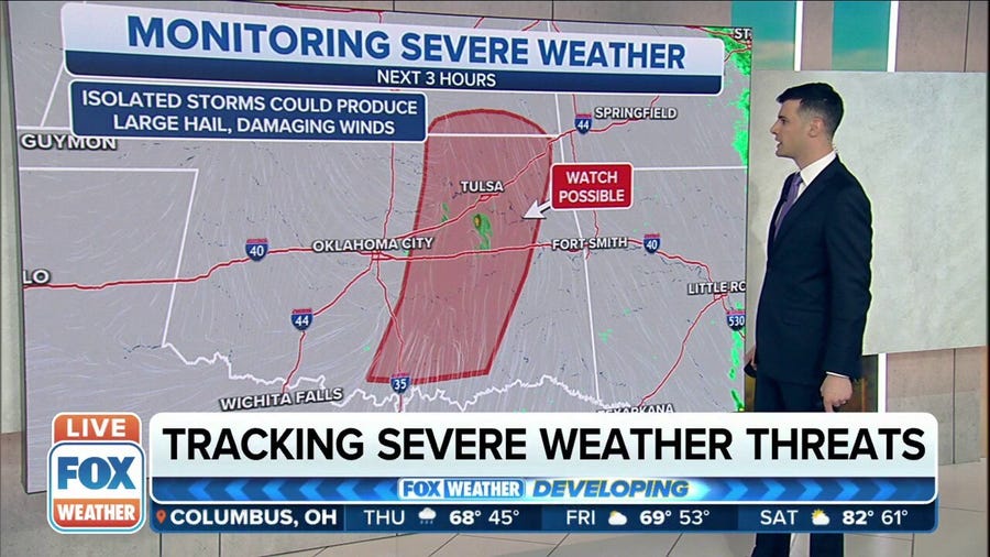 Isolated storms could produce large hail and damaging winds in Oklahoma