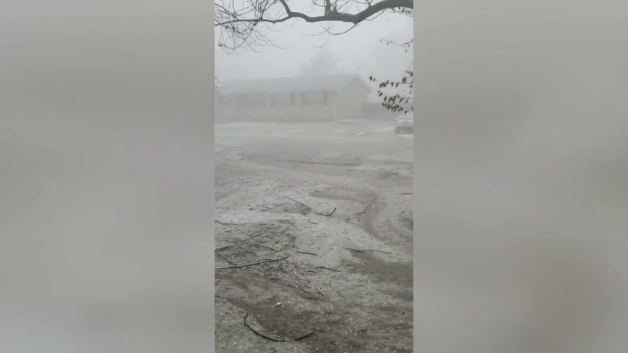 River of hail forms after tornado-warned storm in Bolivar, Missouri