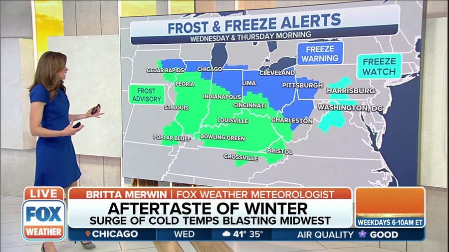 Frost, freeze alerts issued as cold air rushes in across Midwest, Northeast