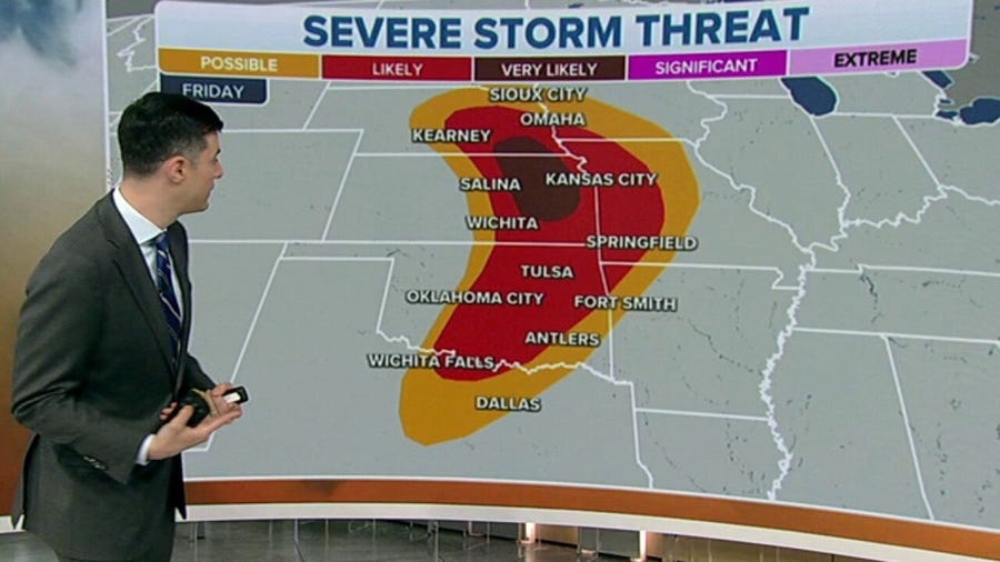 Tornadoes, damaging winds, large hail possible for Central Plains Friday