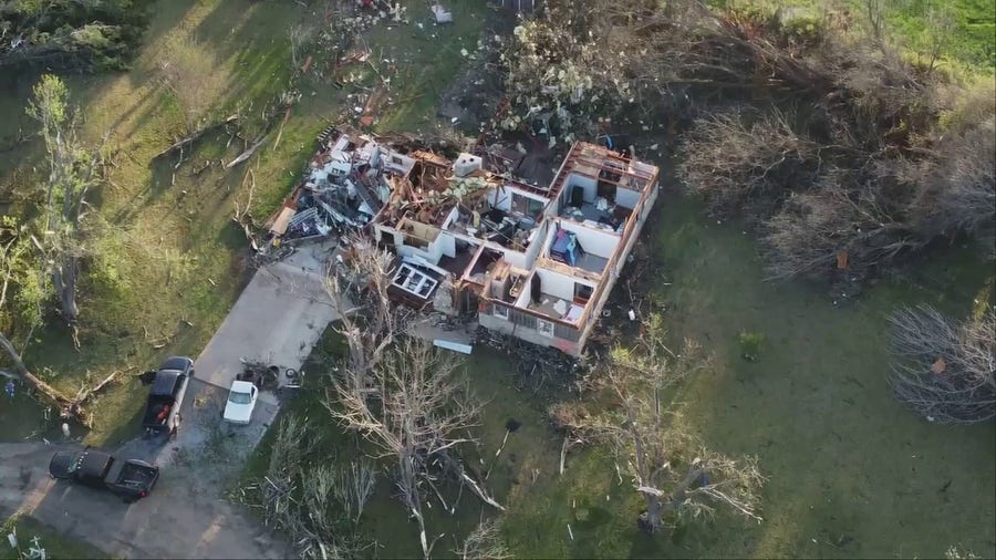 Drone footage shows power of tornado that moved through Andover, Kansas
