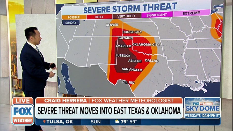 Severe threat moves into Texas, Oklahoma on Sunday