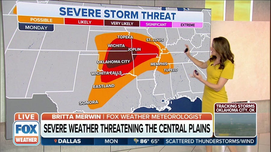 Severe storms capable of producing all hazards will threaten Central Plains Monday