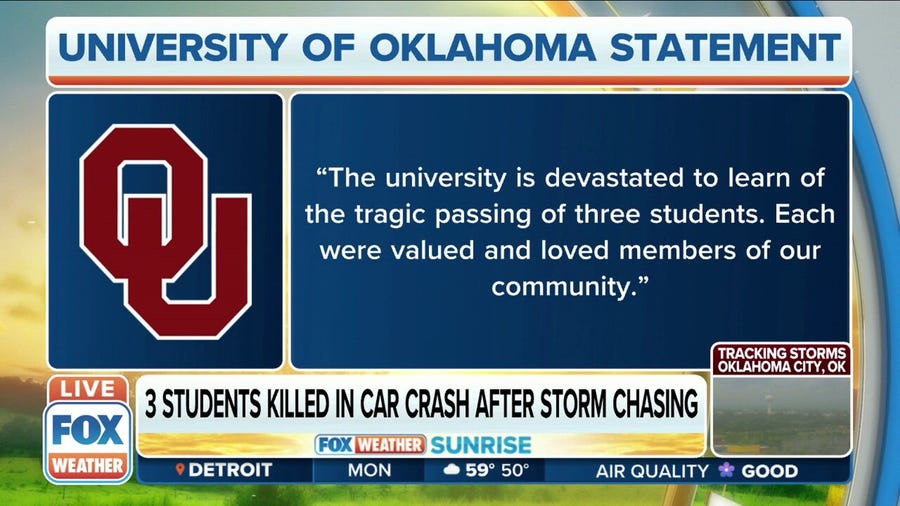 Three Univ. of Oklahoma meteorology students killed in crash after storm chasing in Kansas