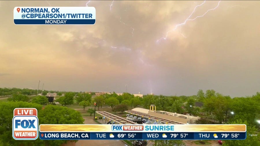 Severe storms brought intense lightning across Oklahoma on Monday
