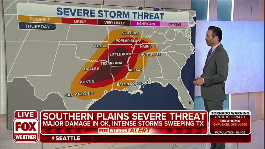 Severe storm threat from southern Ohio Valley into Texas on Thursday