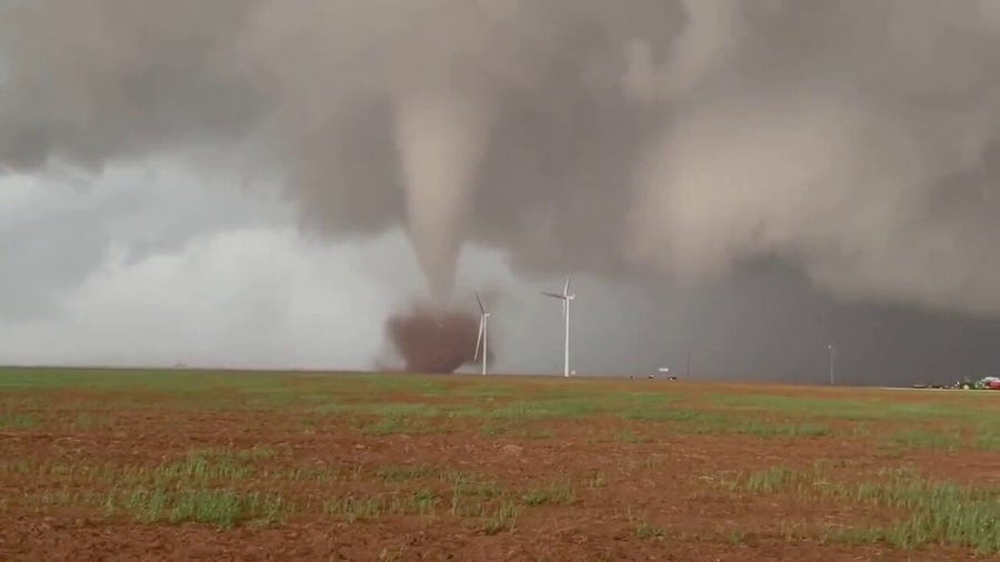 Watch: Tornado touches down near wind farms in Crowell, TX