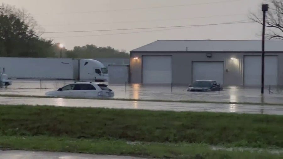 Watch: Water up to cars' windows in Muskogee, OK, as rain drenches the state