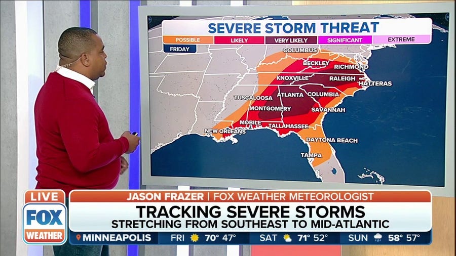 Severe storm threat shifts into Southeast, mid-Atlantic on Friday