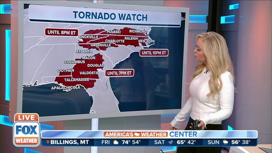 Tornado Watches issued across 9 states in the Southeast, mid-Atlantic