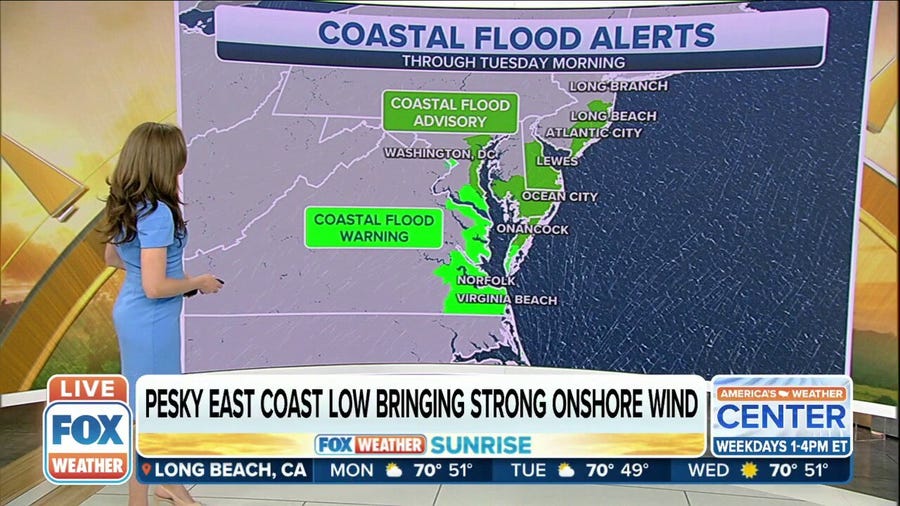 Low pressure off East Coast brings gusty winds, high surf, rip currents, coastal flooding