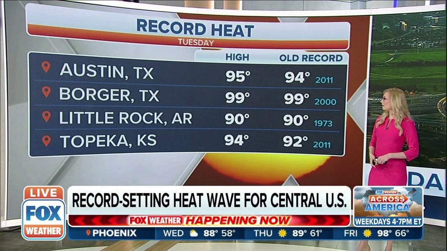 Records broken across central US on Tuesday