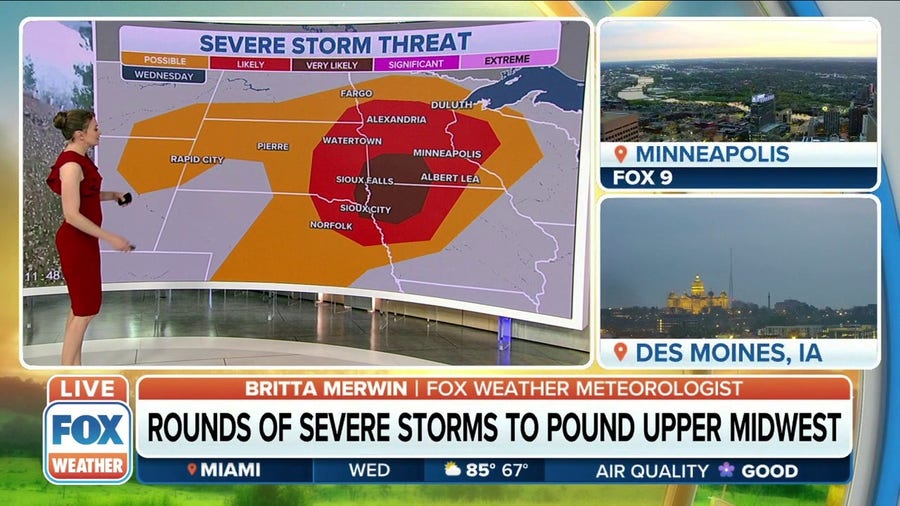 Rounds of severe storms to develop in the upper Midwest on Wednesday