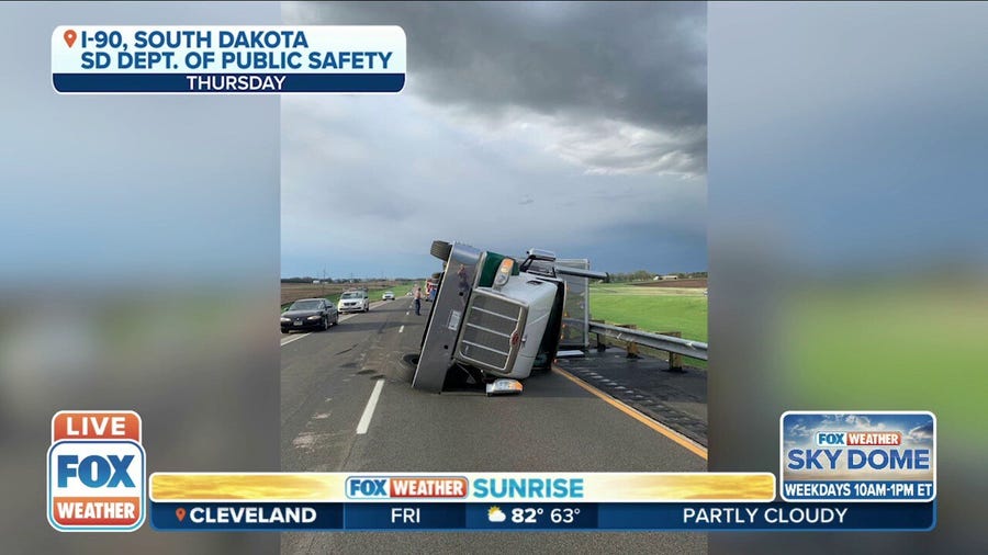Derecho blows over multiple tractor trailers on I-90 in South Dakota