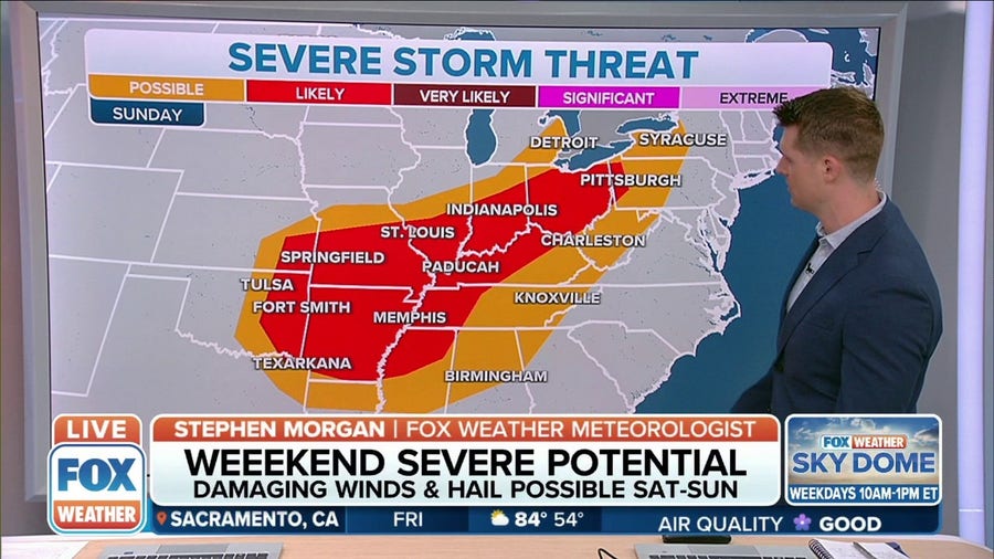 Potential for severe storms across the US on Saturday and Sunday