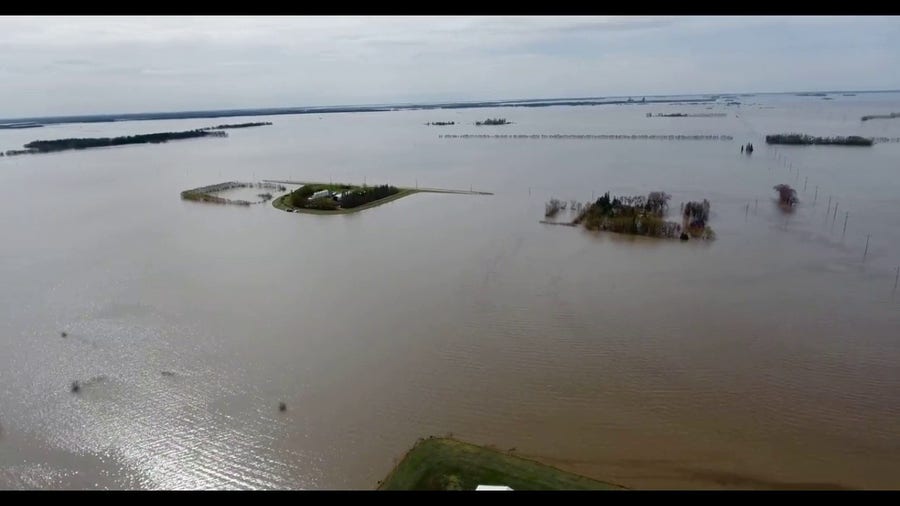 Flooding surrounded a Manitoba egg farm