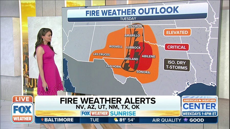 Dangerous fire weather continues in the southern High Plains on Tuesday