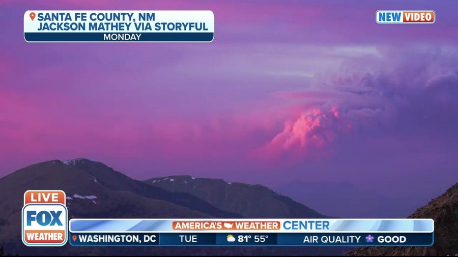 Billowing smoke from Hermits Peak/Calf Canyon Fire during sunset