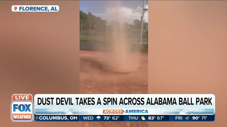 Dust devil spins across Alabama ballpark