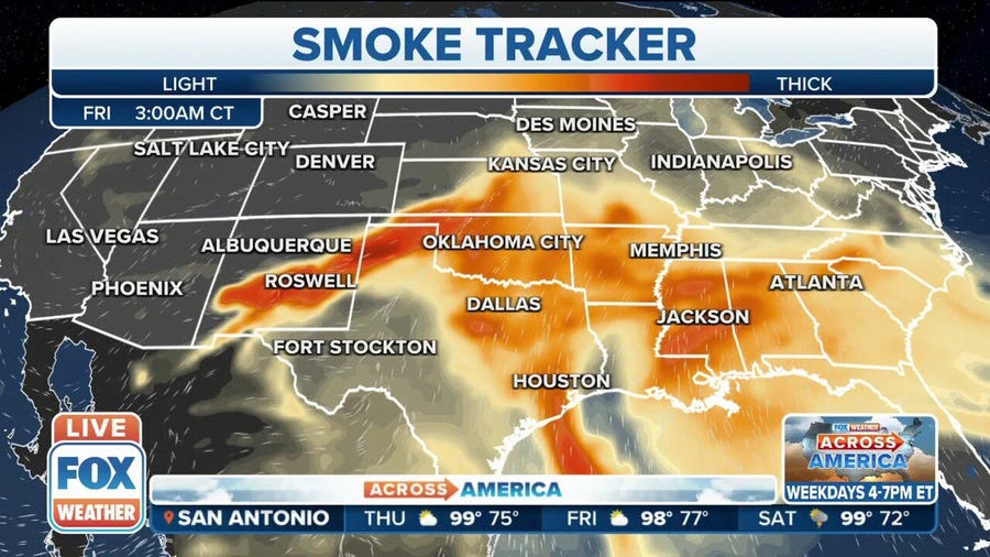 Smoke from Southwest wildfires spreads far off to the east