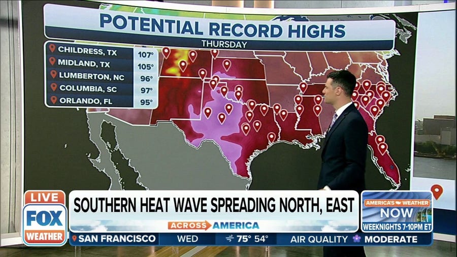 Potential record highs in Texas and parts of Southeast on Thursday