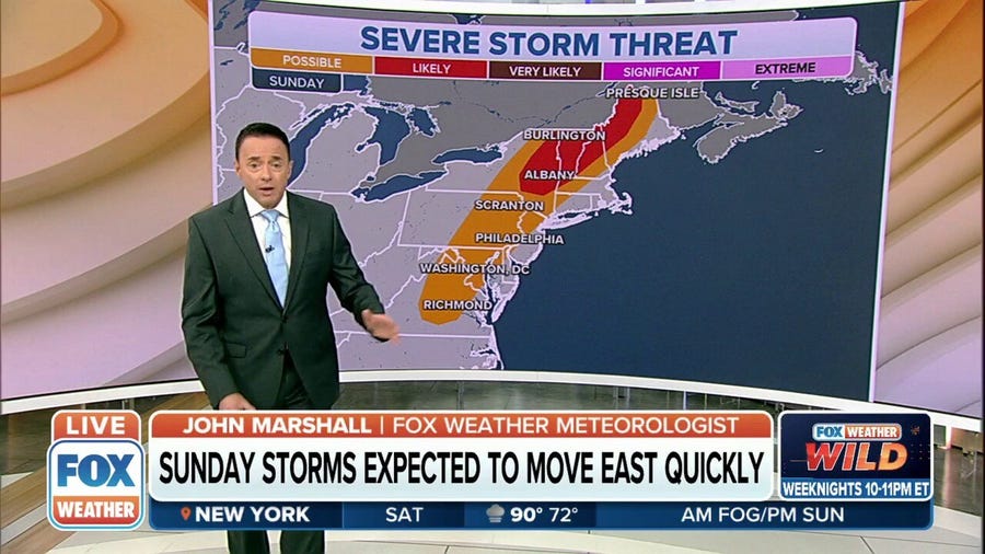 Severe weather threat shifts to Northeast on Sunday