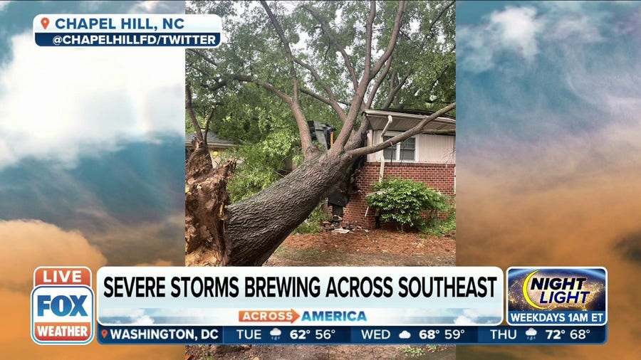 Large tree falls on North Carolina home during storm