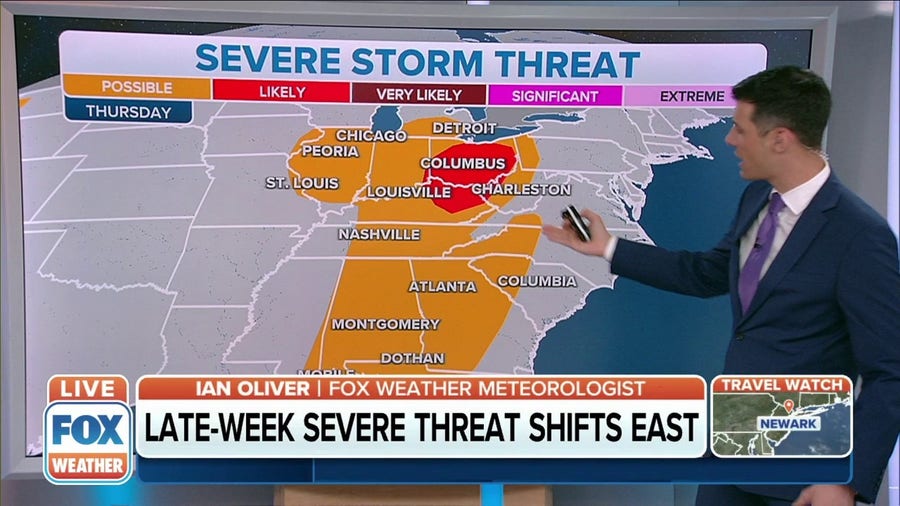 Severe weather possible from Gulf Coast up to Great Lakes Thursday