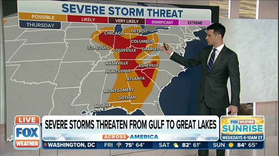 Severe storms and flash flood threat from Gulf Coast to Great Lakes