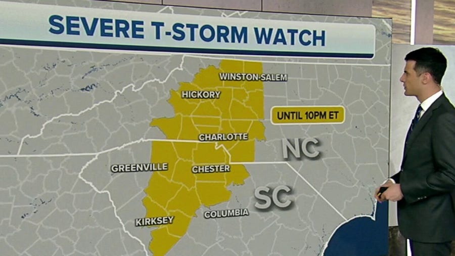 Severe Thunderstorm Watch issued for parts of Carolinas until late Thursday