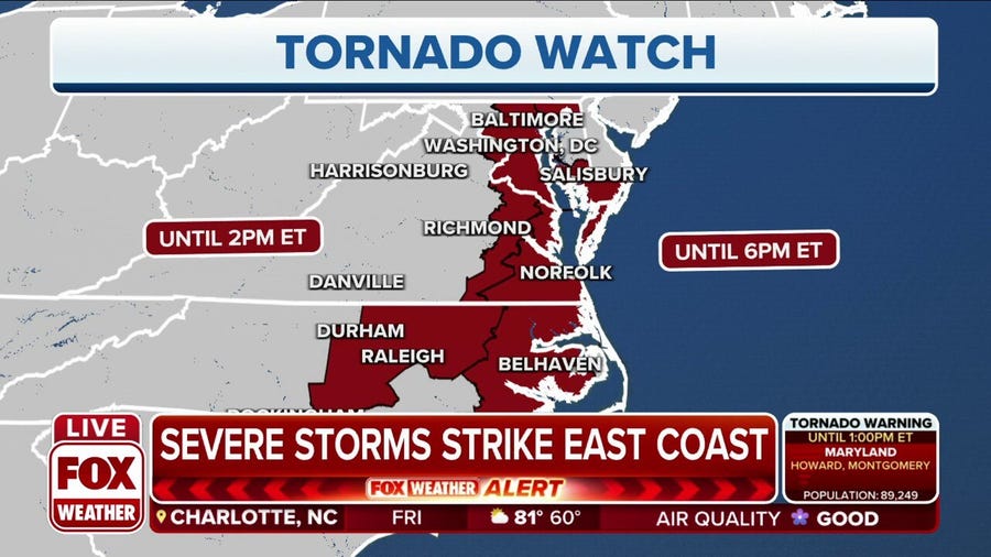 Nearly 20 million under Tornado Watch across the Mid-Atlantic