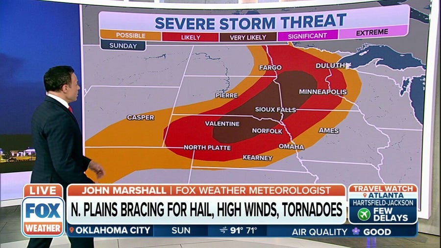 Northern Plains bracing for severe weather, including possible tornadoes, on Sunday