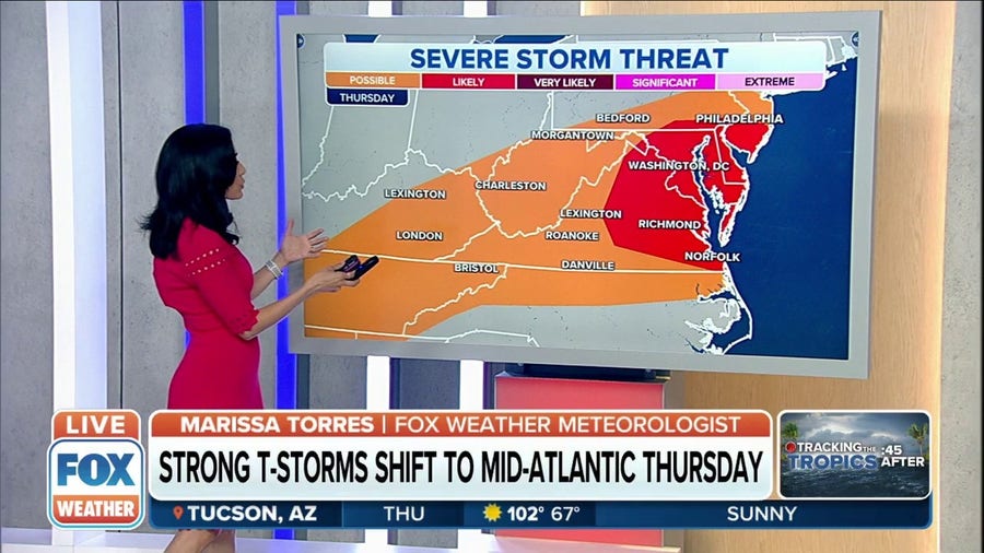 Storms move to Mid-Atlantic on Thursday, flash flooding possible