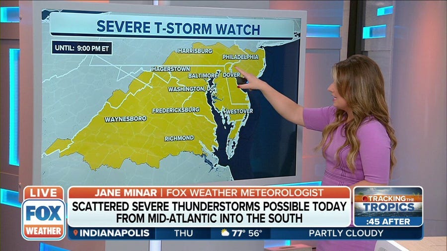 Severe Thunderstorm Watch issued for much of mid-Atlantic